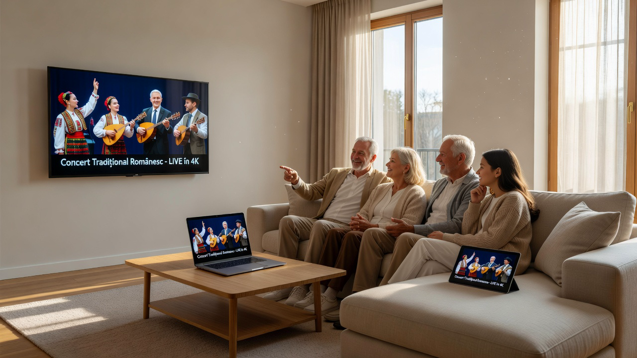 Familie din diaspora urmărind canale românești prin IPTV